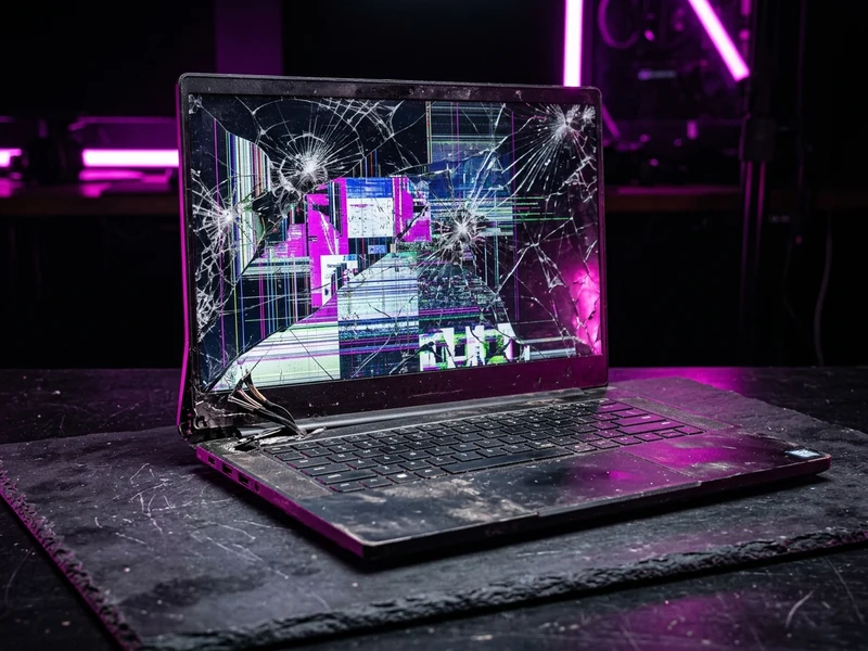 Cracked broken laptop